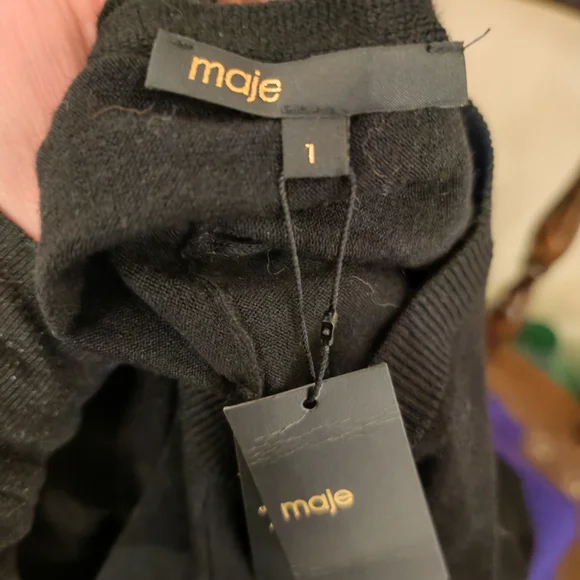 Maje Black Wool Drape Sweater Rolland Open Back Midi Dress size 1/Small 0260 - Picture 12 of 16